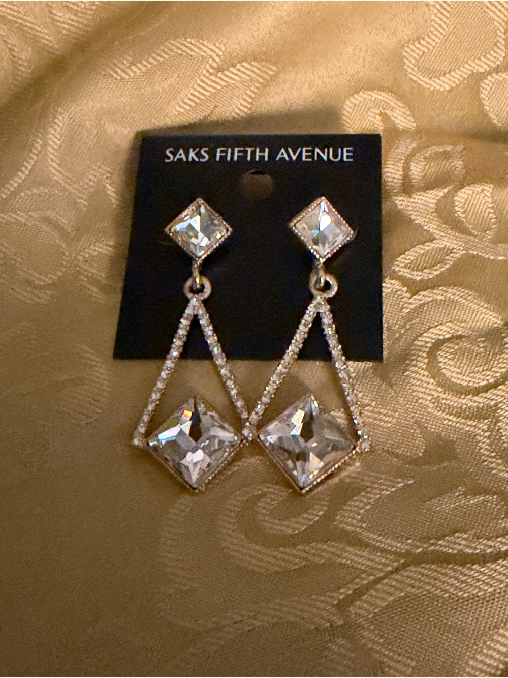 Saks Fifth Avenue Silver-Tone Clear Crystal Geometric Drop Earrings